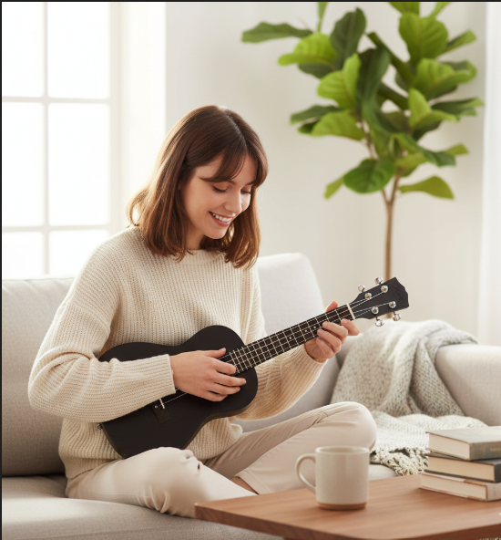 Mars M-UK BK Handrubbed Body Ukulele - Black | High Quality Sapele Wooden Make