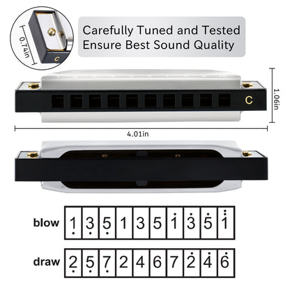 EAST TOP Harmonica With Case | 10 Holes Mouth Organ | Key Of C