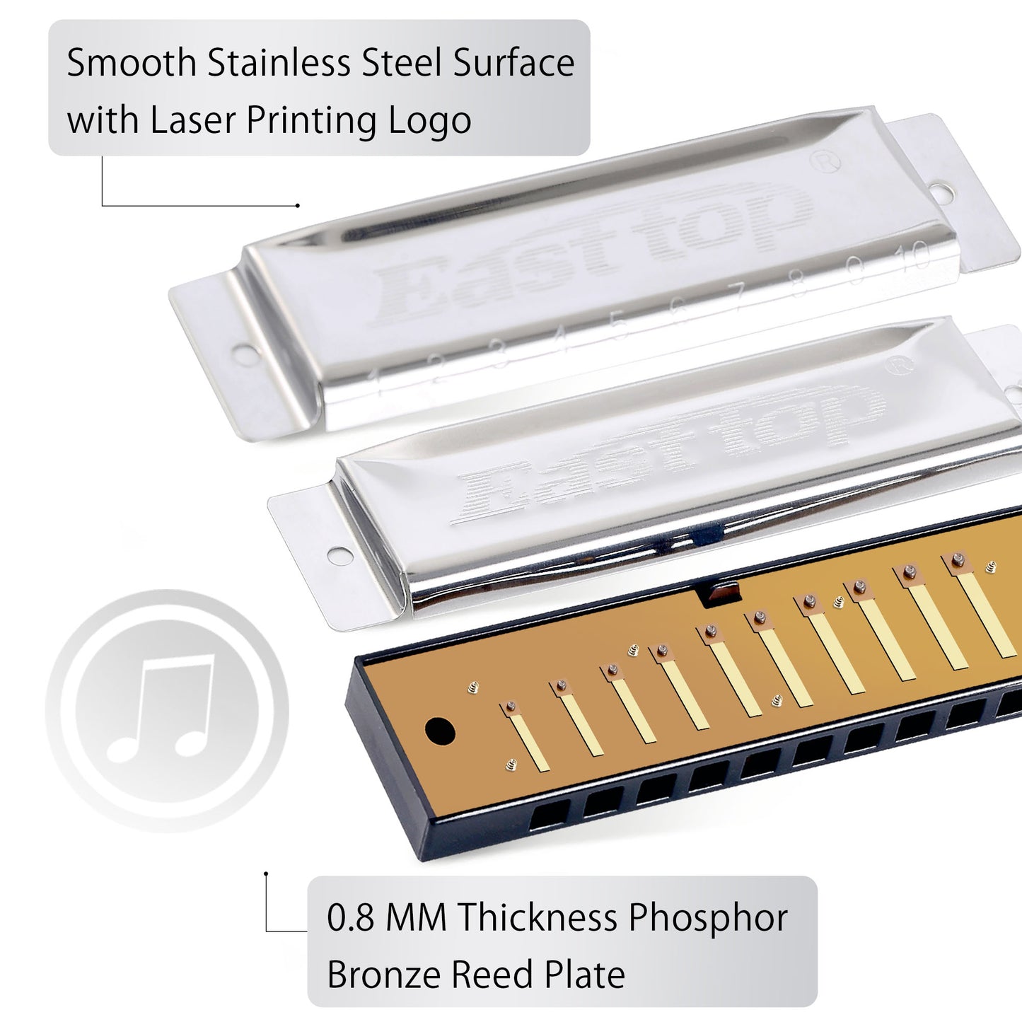 EAST TOP Harmonica With Case | 10 Holes Mouth Organ | Key Of C