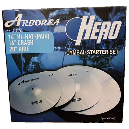 HERO CYMBAL SET 14" HI-HAT & 16" CRASH & 20" RIDE (BRASS)