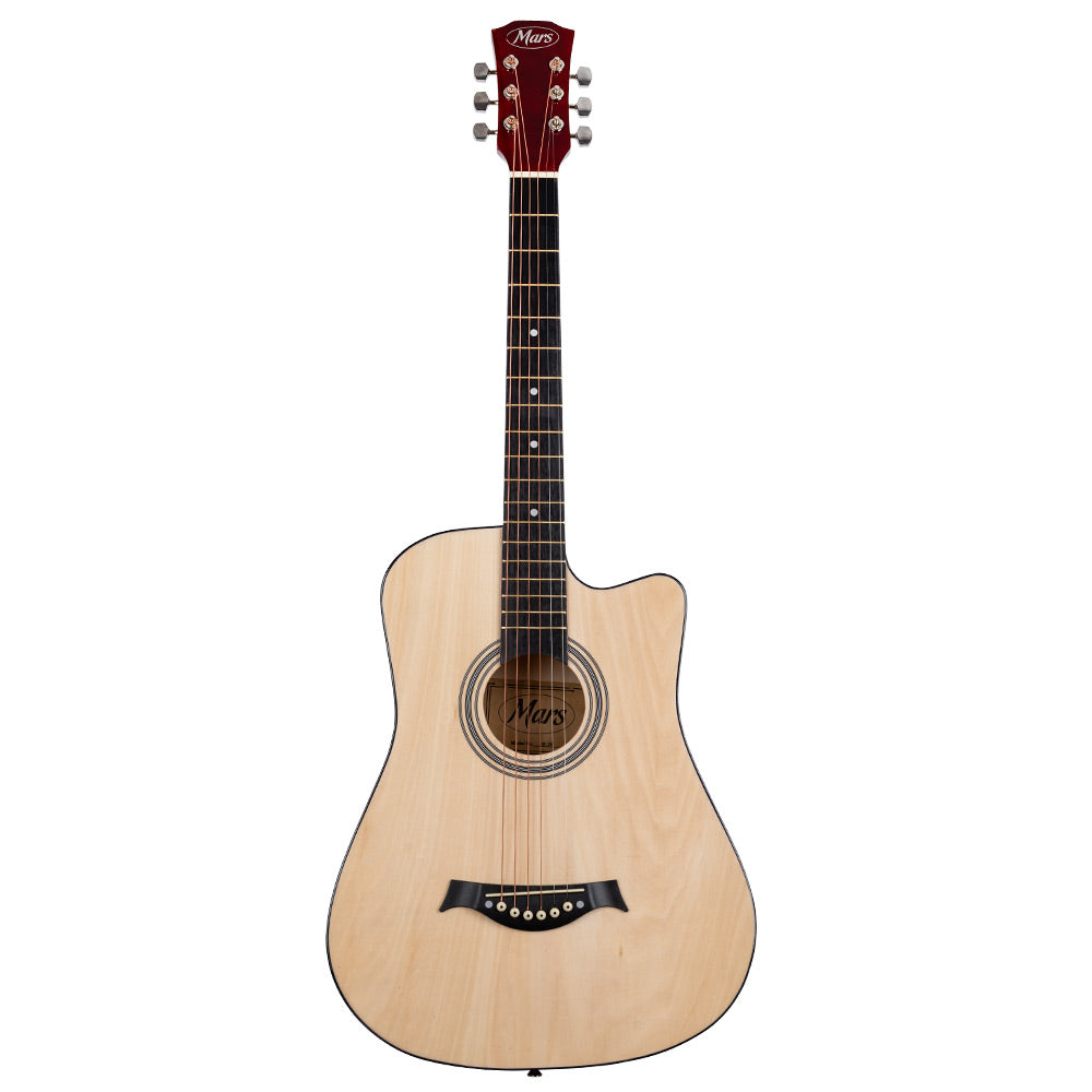 Mars M-38 N Acoustic Guitar | Cutaway | 6 String | Natural | With Bag, Plectrum, Belt & Strings