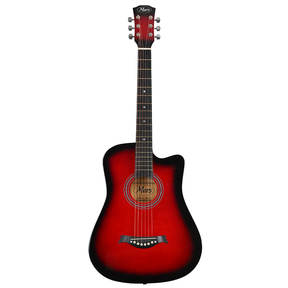 Mars M-38 RDS Acoustic Guitar | Cutaway | 6 String | Red | With Bag, Plectrum, Strap & Strings