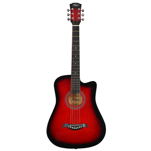 Mars M-38 RDS Acoustic Guitar | Cutaway | 6 String | Red | With Bag, Plectrum, Strap & Strings