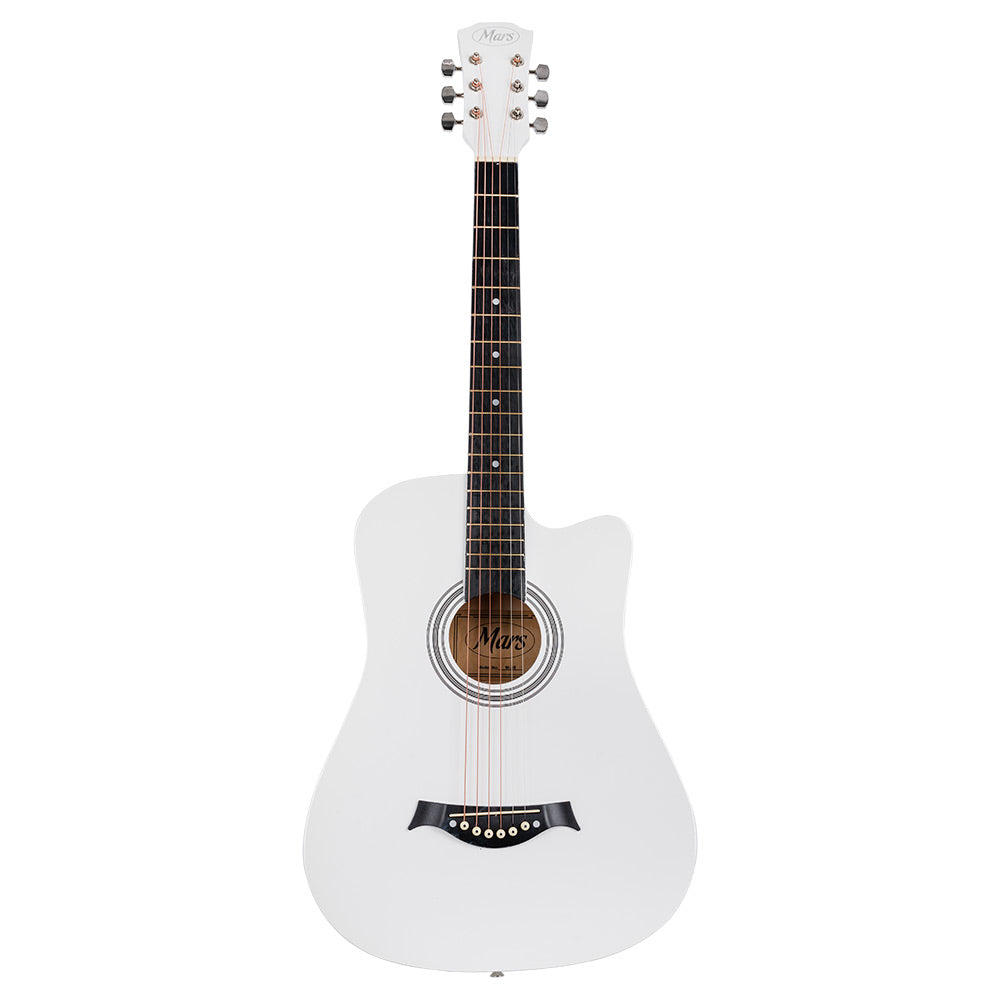 Mars M-38 WH Acoustic Guitar | Cutaway | 6 String | White | With Bag, Plectrum, Belt & String