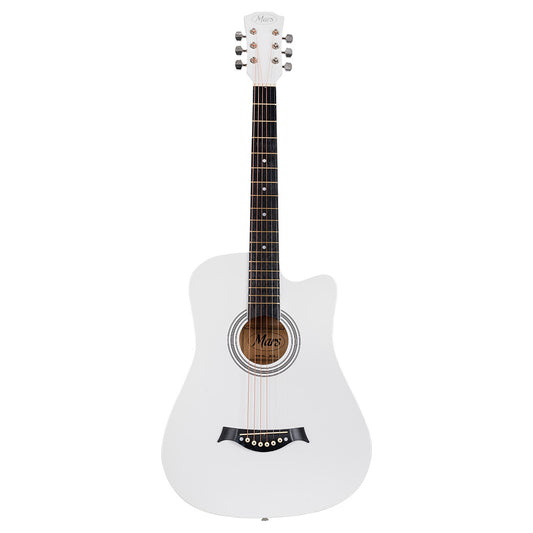 Mars M-38 WH Acoustic Guitar | Cutaway | 6 String | White | With Bag, Plectrum, Belt & String