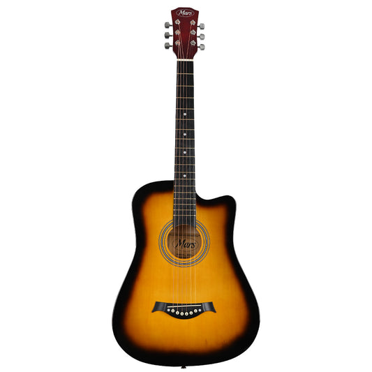 Mars M-38 SB Acoustic Guitar | Cutaway | 6 String | Sunburst | With Bag, Plectrum, Belt & Strings