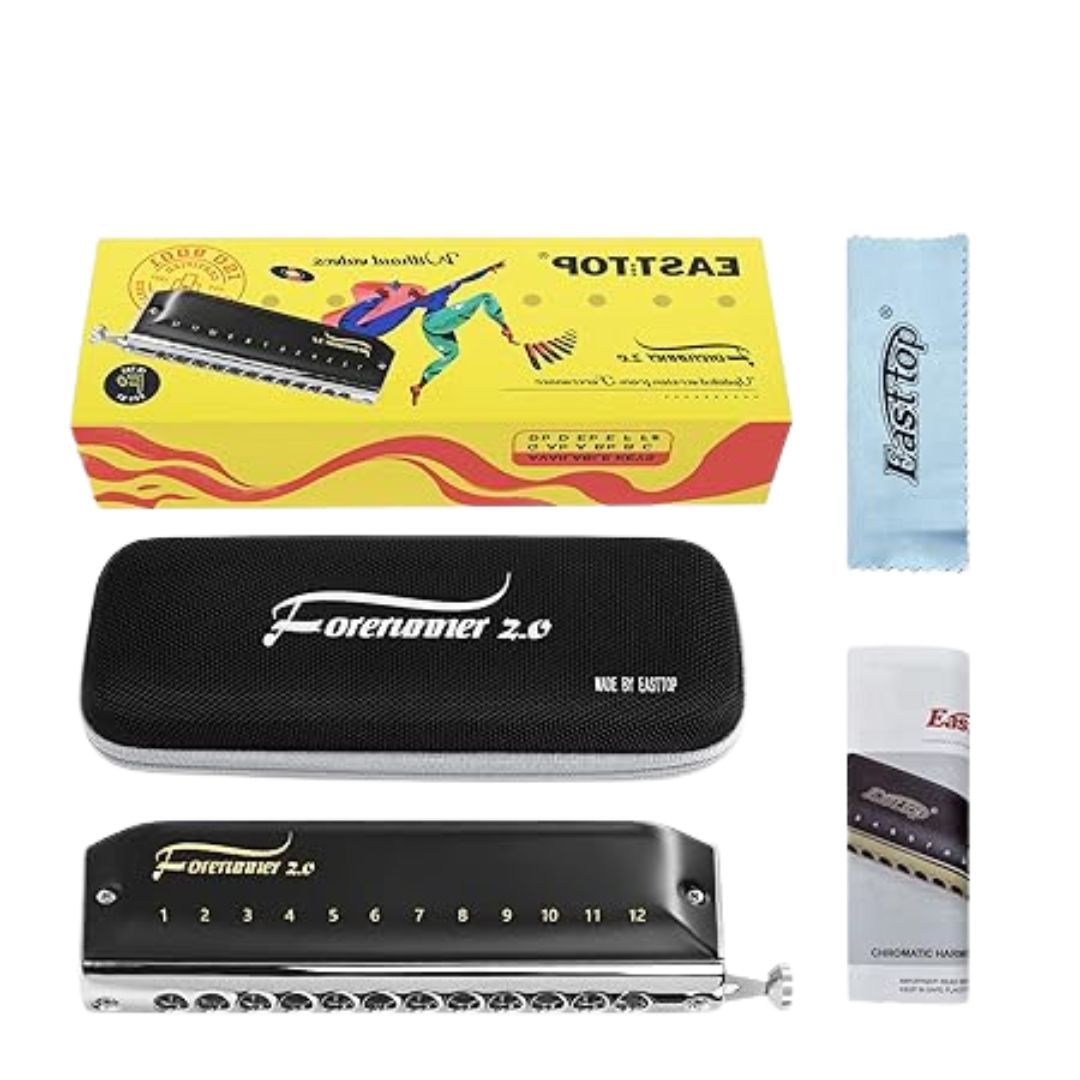 EAST TOP Updated FORERUNNER 2.0 without valves Chromatic Harmonica 12-Hole 48 Tones D,E,G,A,F,B Key Chromatic Mouth Organ Harmonica