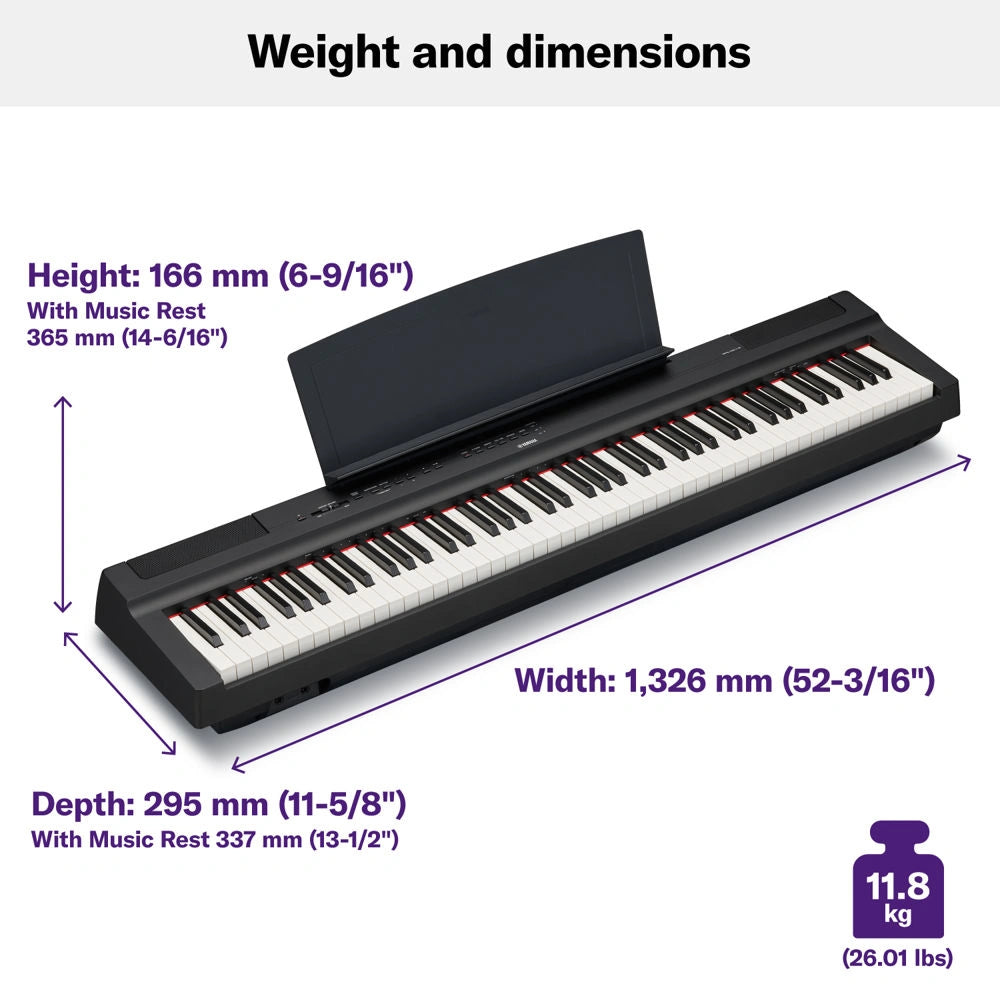 Yamaha P-125AB Digital Piano With 88 Keys (Portable Digital Piano) Adaptor Included