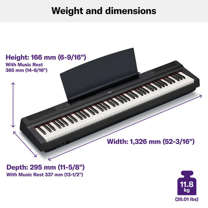 Yamaha P-125AB Digital Piano With 88 Keys (Portable Digital Piano) Adaptor Included