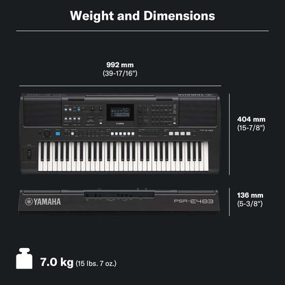 Yamaha PSR-E483 Portable Keyboard – 61 Keys with 758 Voices