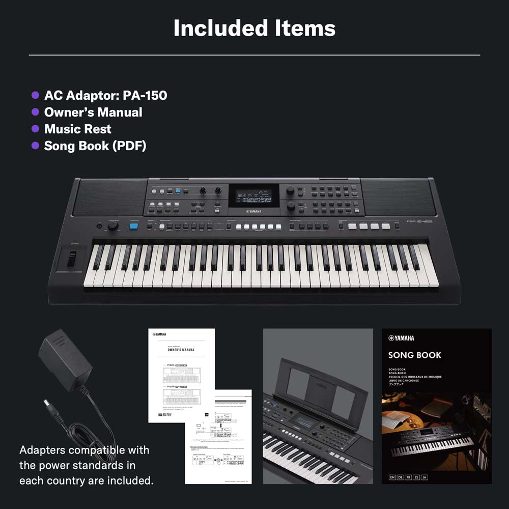 Yamaha PSR-E483 Portable Keyboard – 61 Keys with 758 Voices