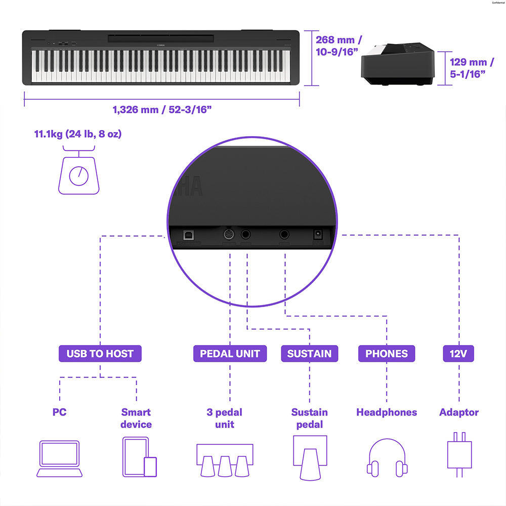 Yamaha P-145BT Digital Piano with Bluetooth Audio – Black