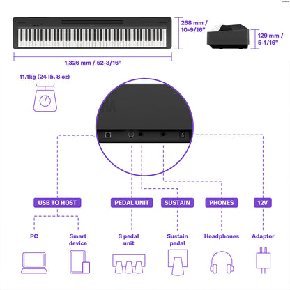 Yamaha P-145BT Digital Piano with Bluetooth Audio – Black