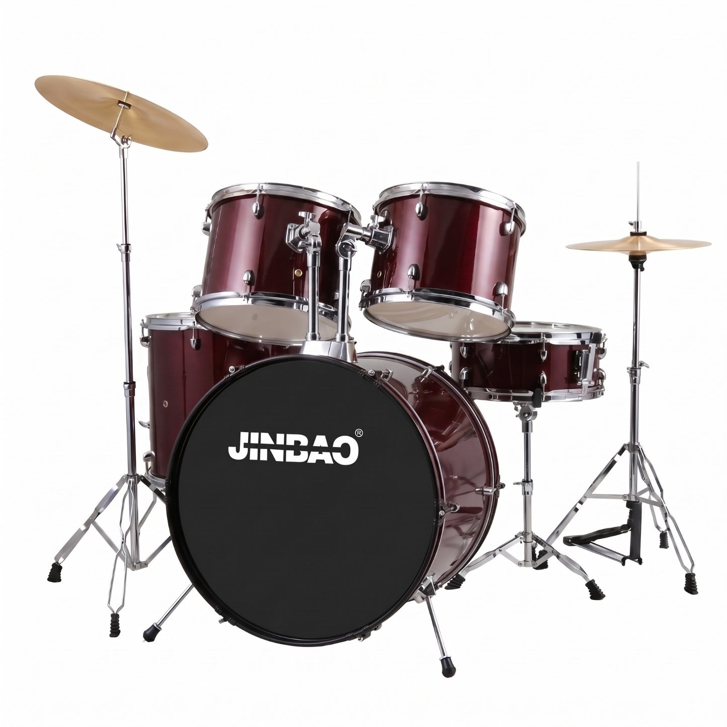 JINBAO JBP0702 (5 piece Drumset with Cymbals and Throne) - Wine Red