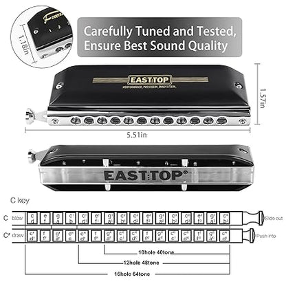 EAST TOP Updated FORERUNNER 2.0 without valves Chromatic Harmonica 12-Hole 48 Tones C Key Chromatic Mouth Organ Harmonica