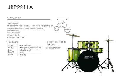 Jinbao JBP2211A Professional Drum Kit