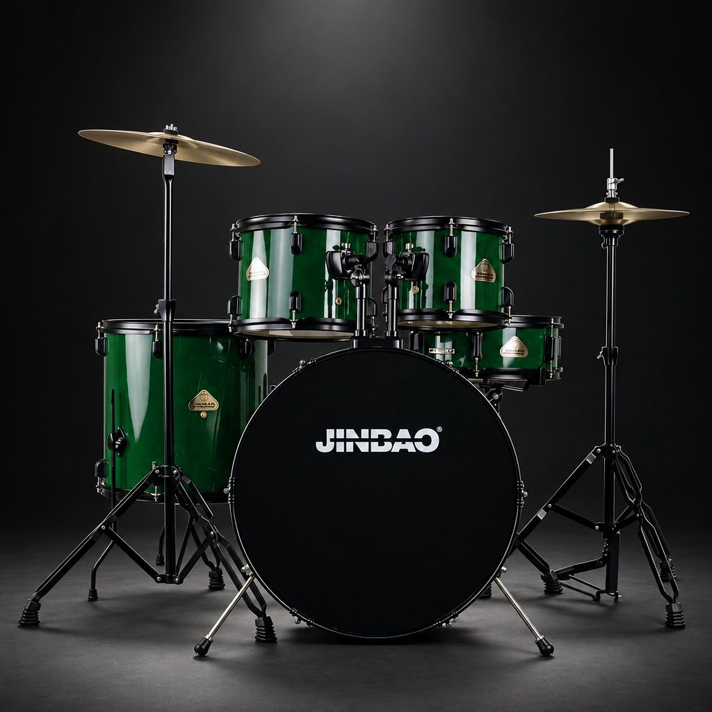 Square drum kit creative with a dark background and full-kit spotlight